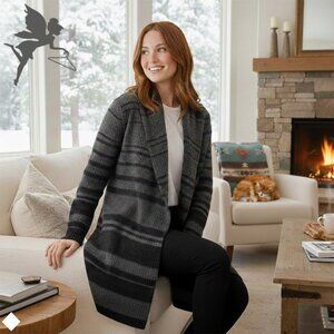 VINCE Sophie Striped Blanket Style Oversized Hooded Cardigan